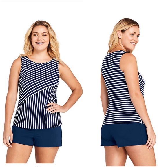 Lands' End Swim Lands End High Neck Tankini Top Swimsuit Modest